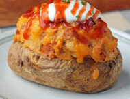 Loaded BBQ Stuffed Twice Baked Potatoes with toppings