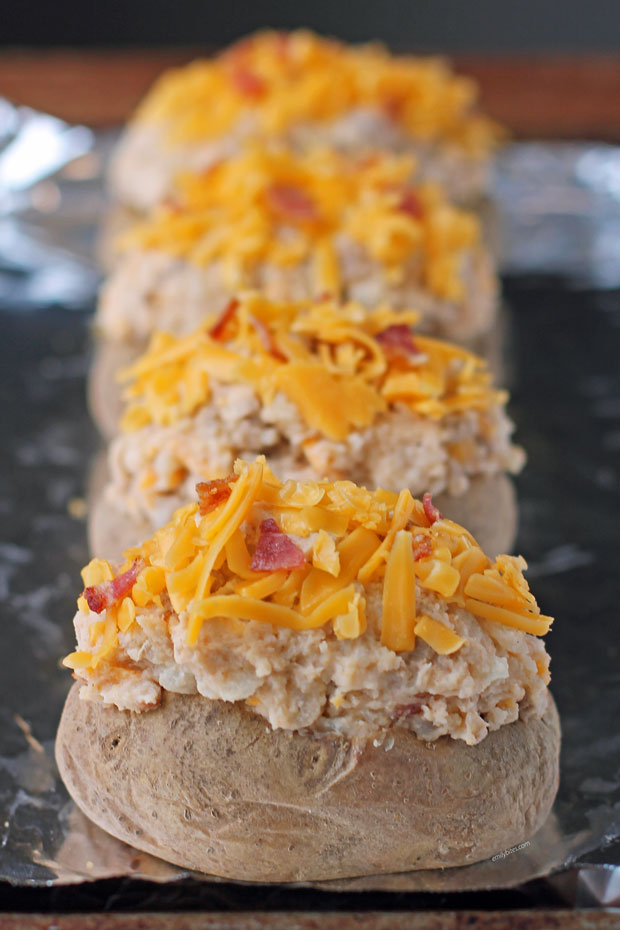 Loaded BBQ Stuffed Twice Baked Potatoes before baking