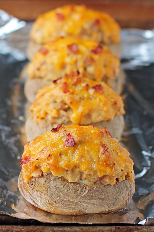 Loaded BBQ Stuffed Twice Baked Potatoes after baking