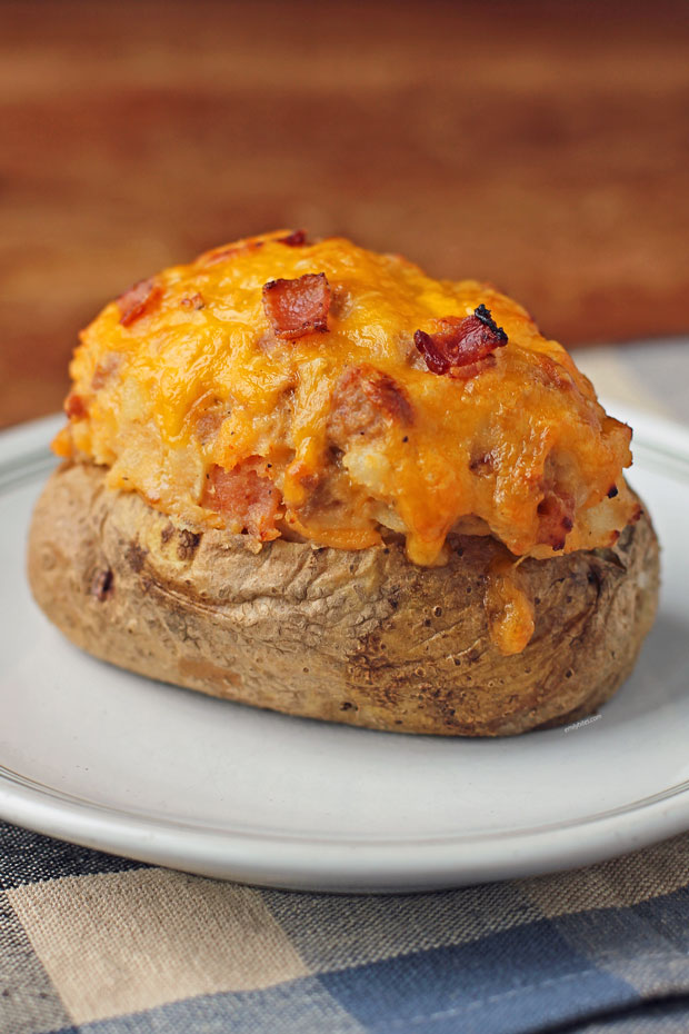 Loaded BBQ Stuffed Twice Baked Potato on a plate