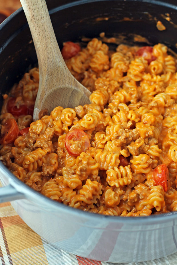 One-Pot Cheeseburger Pasta in the pot