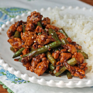 Garlic Green Bean and Turkey Stir Fry on a plate