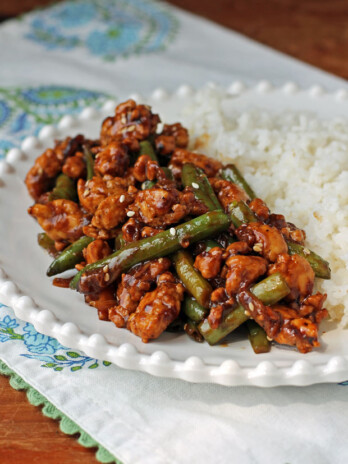 Garlic Green Bean and Turkey Stir Fry on a plate