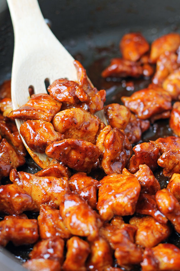 Honey Coriander Chicken Bites in the pan