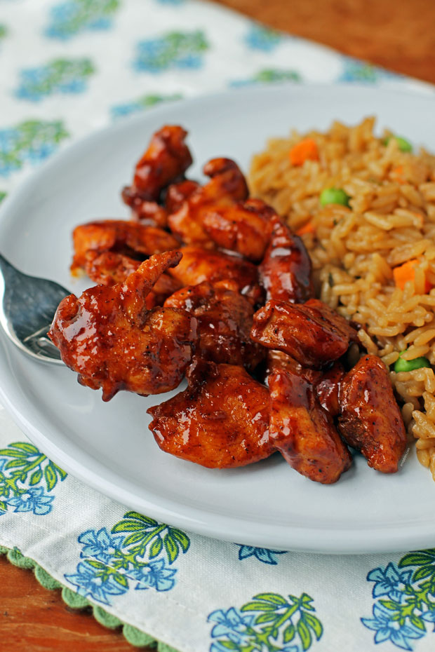 Honey Coriander Chicken Bite on a fork