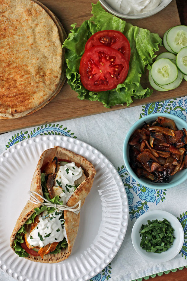 Chicken Shawarma Wrap and ingredients overhead view