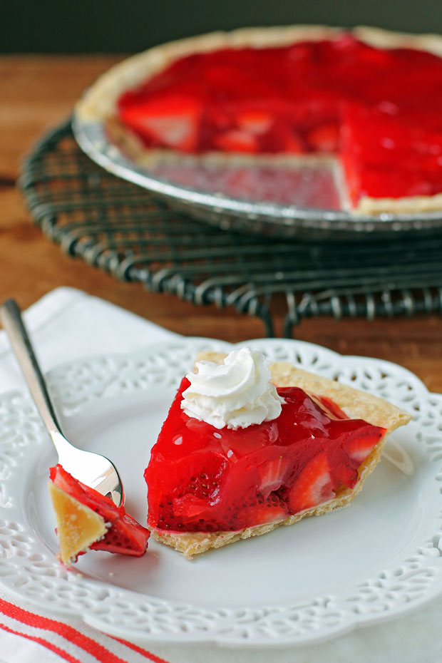 Strawberry Jello Pie with a bite