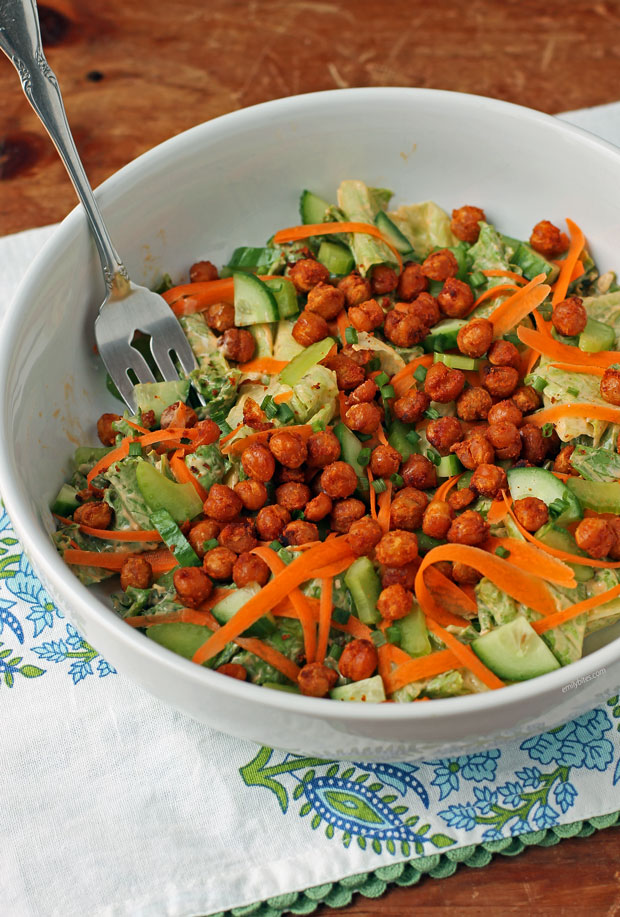 Buffalo Roasted Chickpea Salad in a bowl