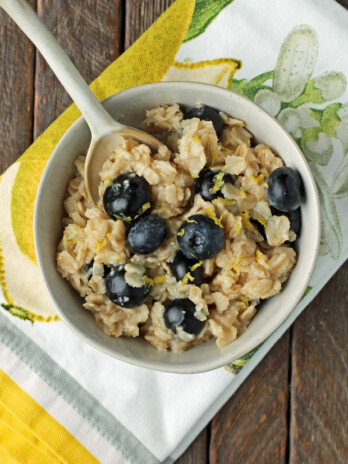 Lemon Blueberry Oatmeal on a spoon
