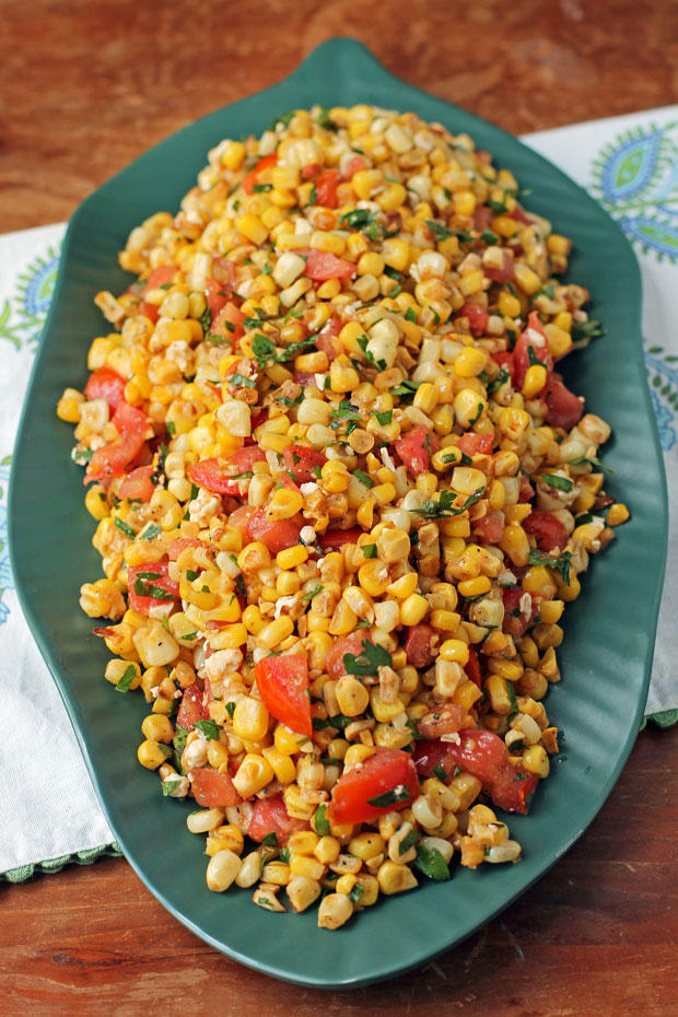 Corn and Tomato Salad on a platter