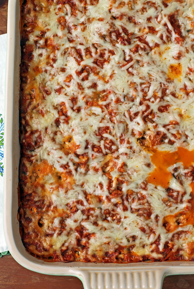 Loaded Spaghetti Bake in a pan