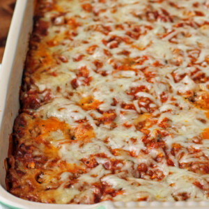 Loaded Spaghetti Bake close up