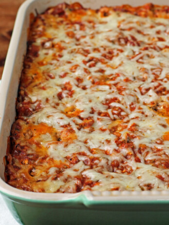 Loaded Spaghetti Bake close up