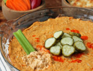 Nashville Hot Chicken Dip with celery dipped