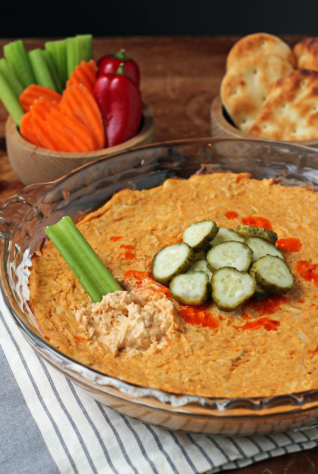 Nashville Hot Chicken Dip with celery dipped