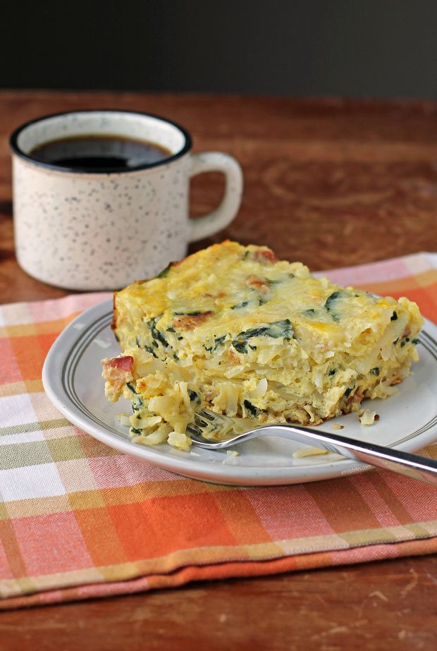 Bacon and Spinach Hash Brown Egg Bake - Emily Bites