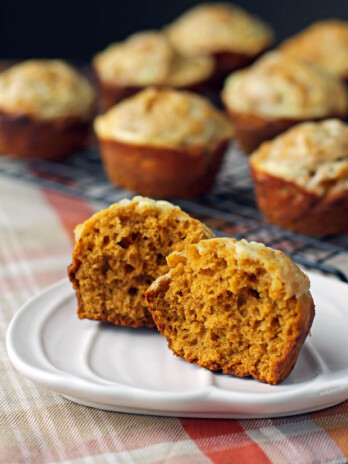 Pumpkin Cream Cheese Swirl Muffin torn open