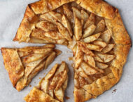 Easy Pear Galette sliced on parchment