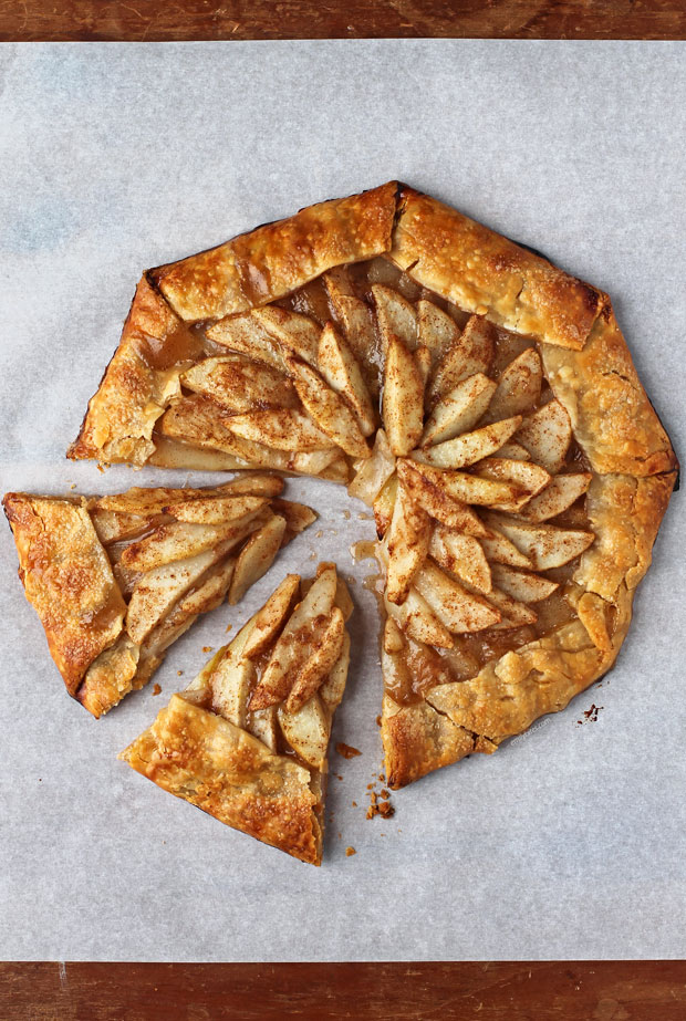 Easy Pear Galette sliced on parchment