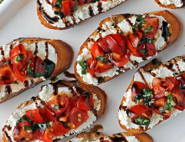 Tomato and Goat Cheese Bruschetta - Emily Bites