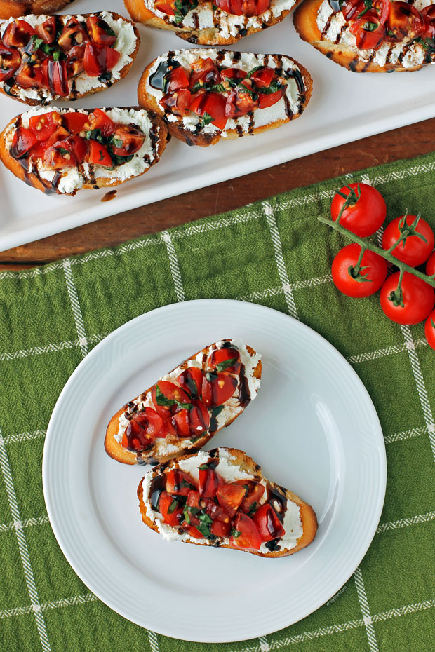 Tomato and goat Cheese Bruschetta on a plate