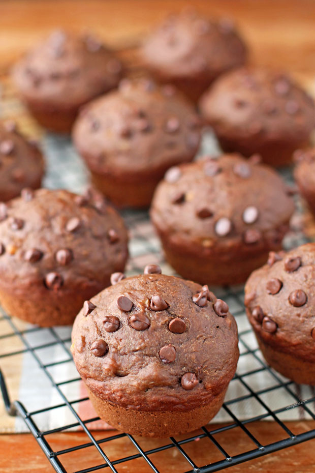 Double Chocolate Banana Muffins close up