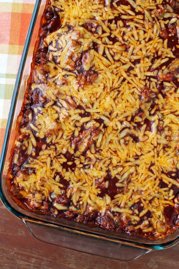 Layered Meat And Bean Enchilada Bake 3b Emily Bites 8857