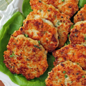 Herb and Cheese Chicken Fritters on a platter