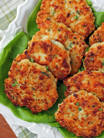 Herb and Cheese Chicken Fritters on a platter