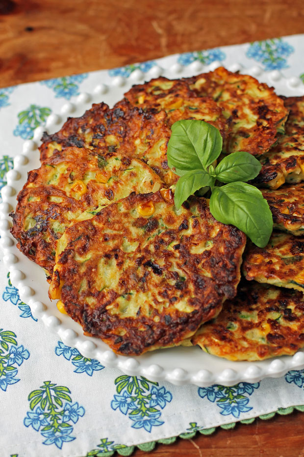 Zucchini Corn Fritters on a platter