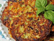 Zucchini Corn Fritter close up on a platter