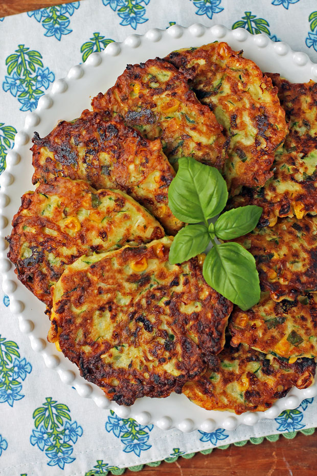 Zucchini Corn Fritters overhead shot