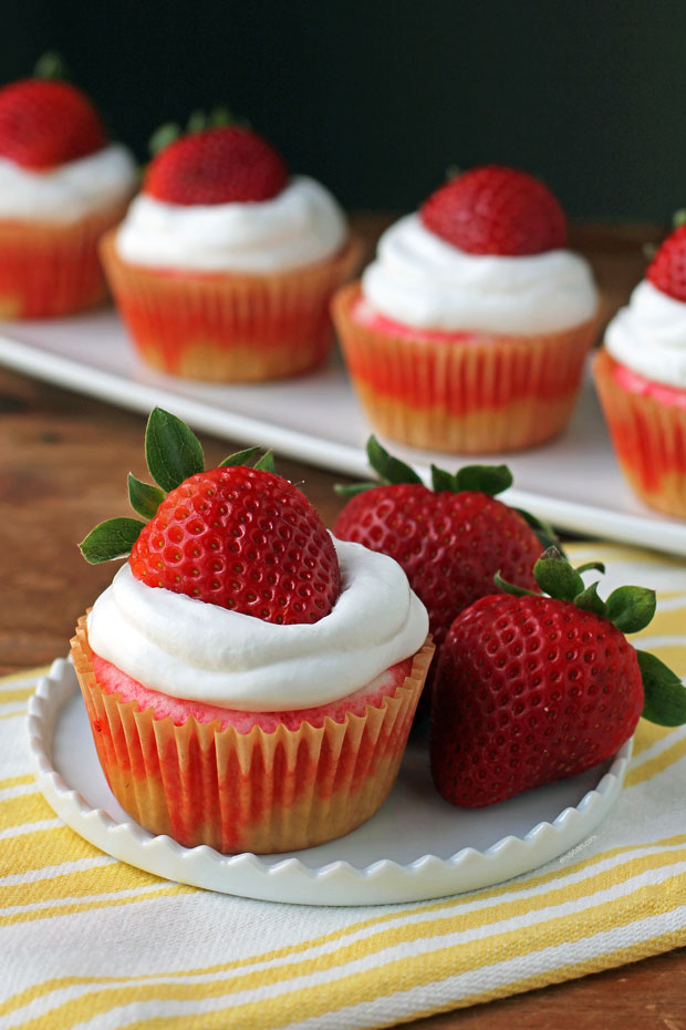 Strawberry Jell-O Poke Cupcake plated
