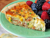 Bacon and Corn Quiche slice on a plate