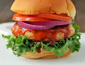 Cheddar Barbecue Chicken Burger on a plate