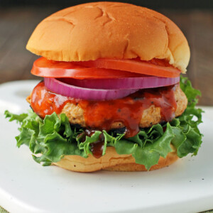 Cheddar Barbecue Chicken Burger on a plate