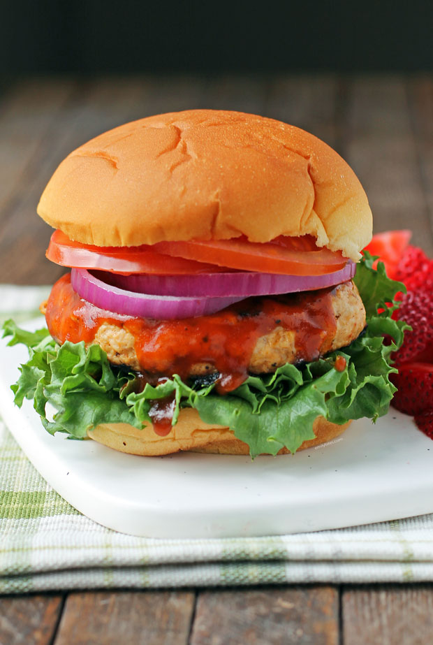 Cheddar Barbecue Chicken Burger plated with berries