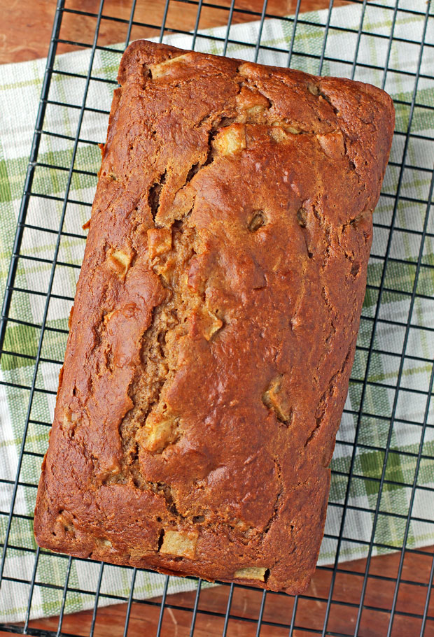 Apple Bread loaf on a cooling rack