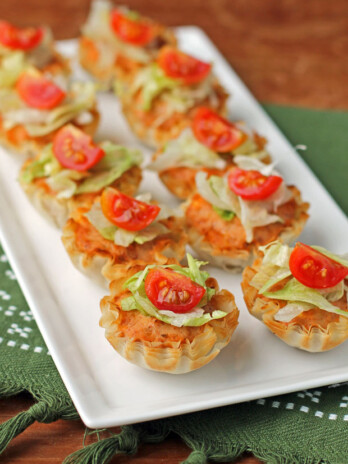 Taco Dip Bites lined up on a plate