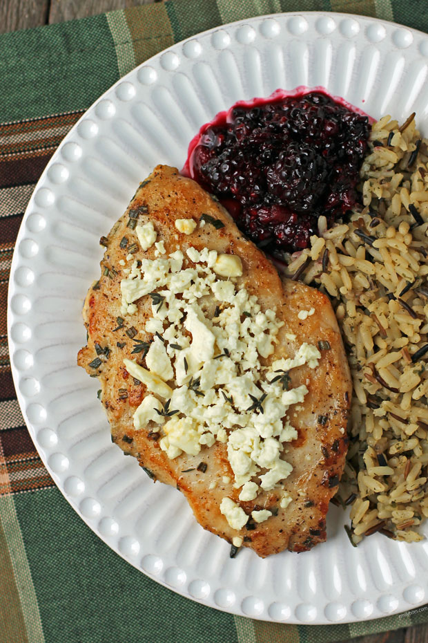 Feta and Blackberry Chicken Breasts plated overhead shot