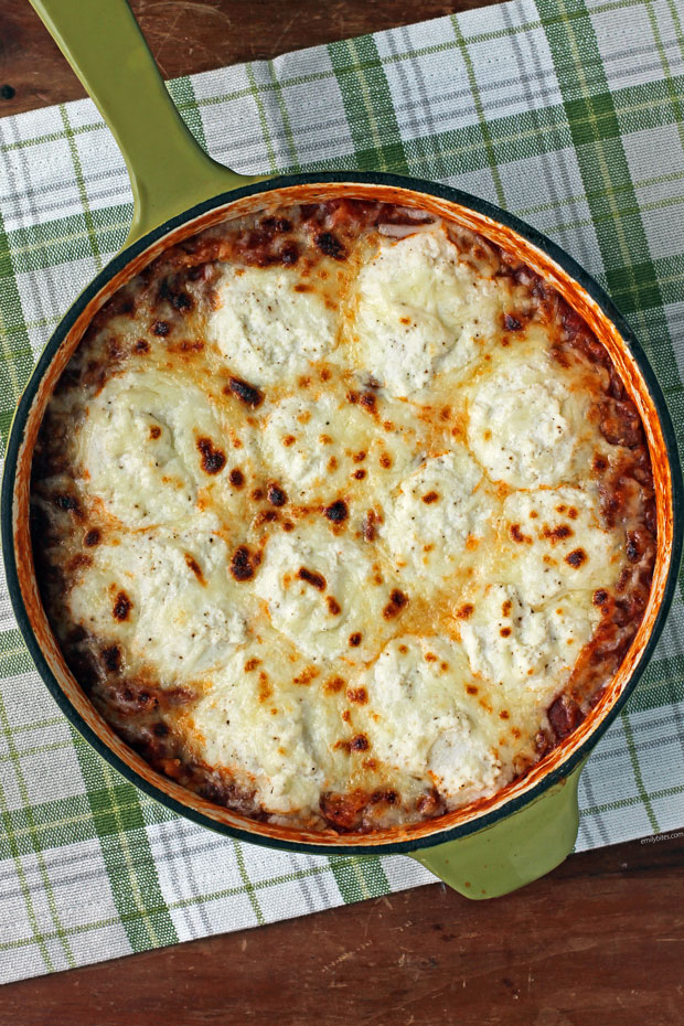 Easy Skillet Lasagna overhead shot