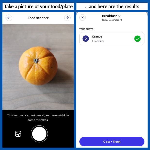 New WW app feature - take a photo of your food and track