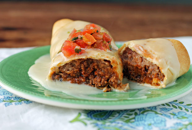 Beef and Bean Chimichangas cup open