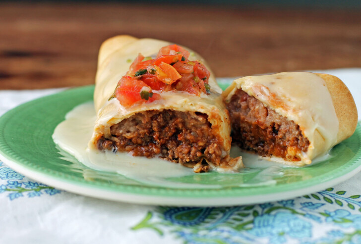 Beef and Bean Chimichangas cut open