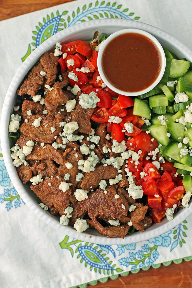 Black and Blue Steak Salad overhead shot