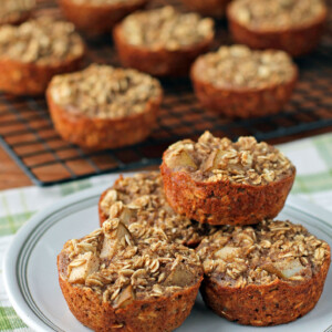 Chai Spiced Pear Baked Oatmeal Singles stacked on a plate