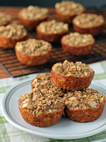 Chai Spiced Pear Baked Oatmeal Singles stacked on a plate