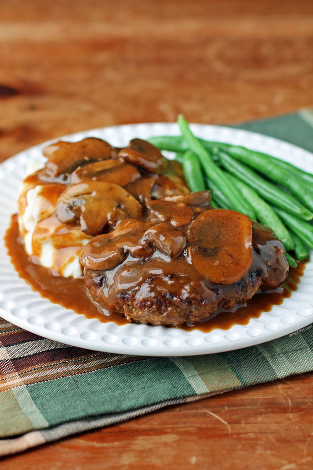 Salisbury Steak with Mushroom Gravy on a plate