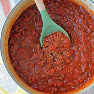 Weeknight Bolognese sauce in a pot