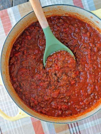 Weeknight Bolognese sauce in a pot